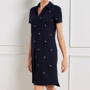 Talbots Navy Dress with Pink Embroidery Flamingo